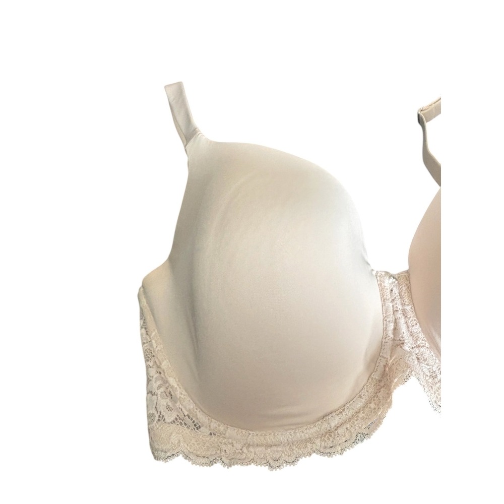 Montelle Intimates 36F Beige T-Shirt Bra Underwire Padded Lace‎ Trim Nude - Picture 2 of 6